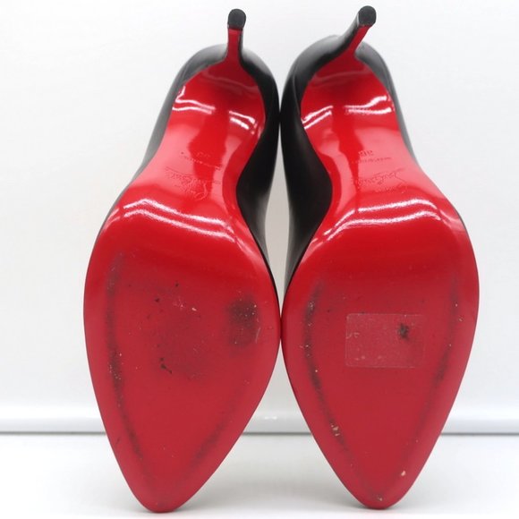 CHRISTIAN LOUBOUTIN ELOISE 100 PUMPS BLACK LEATHER SIZE 36 ALMOND TOE HEELS - Picture 10 of 11